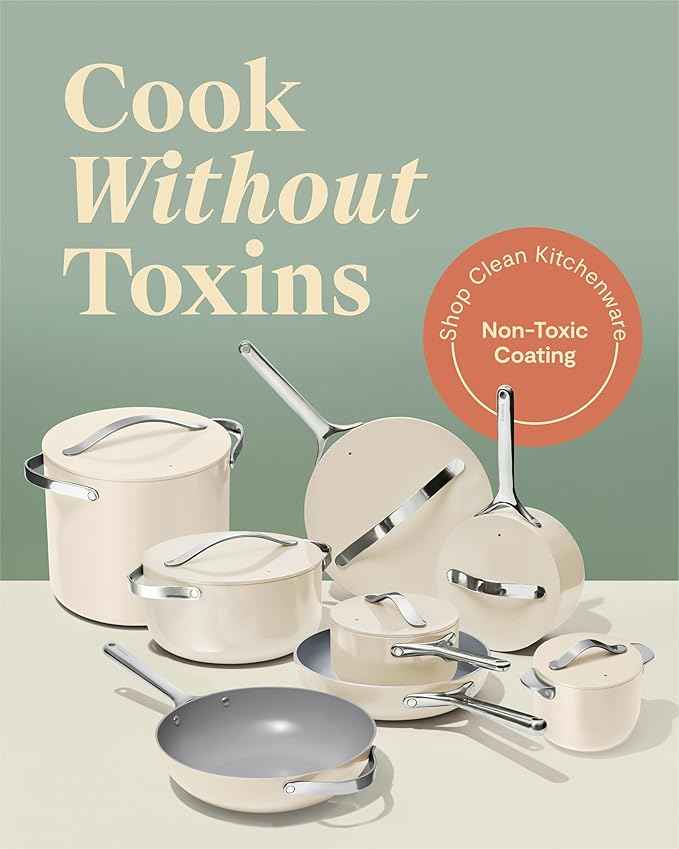 Caraway 24-Piece Nonstick Ceramic Cookware Set - Includes Fry Pans, Sauce, Sauté Pan, Dutch Oven, Petite Cooker, Stir Fry, Rondeau, Stock Pot, Lids & Storage Organizers - Black