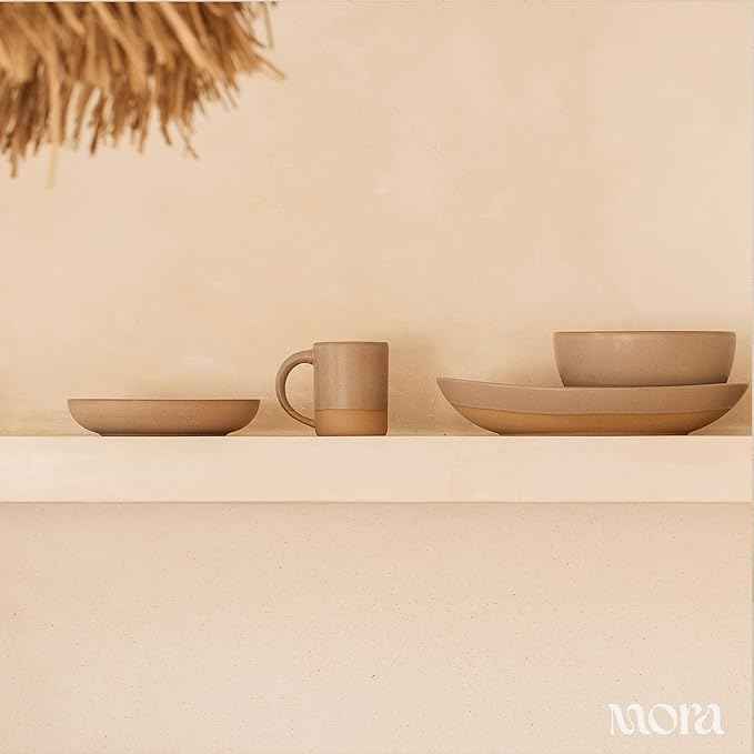 MORA Jumbo and Large Serving Dishes Set of 2, 13 inch and 12 inch Ceramic Pottery Oval Platters - Microwave, Oven and Dishwasher Safe - Thyme & Mushroom