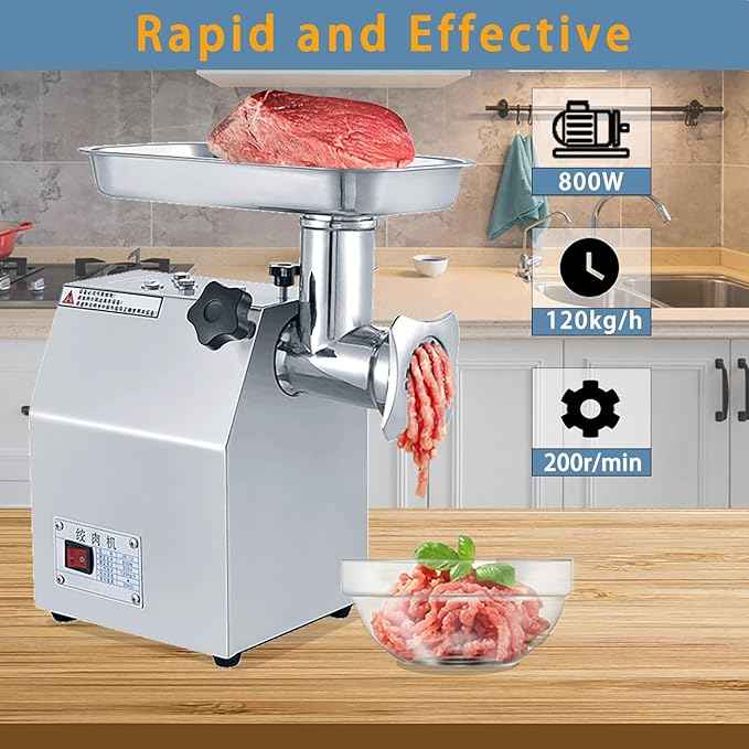 Commercial Electric Meat Grinder 800w - Heavy Duty 120KG/h High Capacity with Copper Motor, ETL Certified. Includes Accessories for Sausage Making, Home Kitchen & Professional Use.