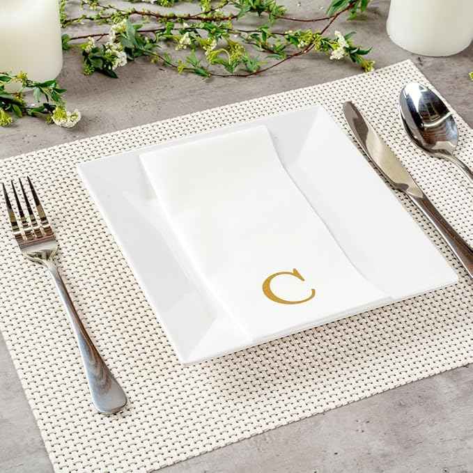 Luxenap 15.8 X 7.9 Inch Linen-Feel Guest Towels, 2000 Lettered Hand Towels - Gold Letter 'C', Sans Serif Font, White Paper Dinner Napkins, airlaid, For Restrooms And Tables - Restaurantware