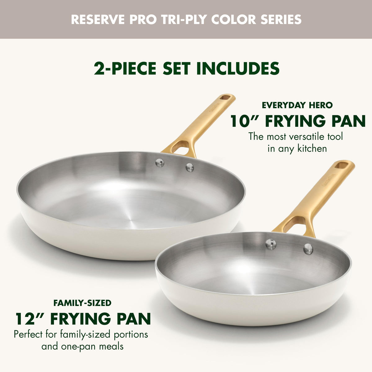 Stainless Steel Tri (10" & 12" Frying Pan Skillet Set / Cream White)
