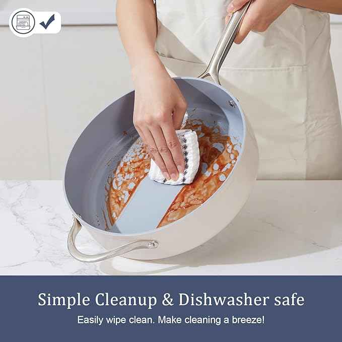 Ceramic Cookware Set 8 Pieces Nonstick Pots and Pans Set with Lid PFAS-Free Non Toxic Cookware, Induction Compatible, Oven Safe, Quick & Even Heat Distribution, Navy Blue