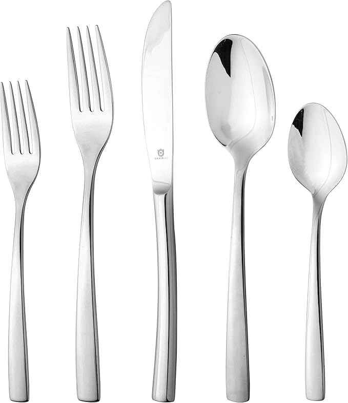 Modern Sleek Silverware Set - 18/10 Stainless Steel Flatware Set for Elegant Dining - Dishwasher Safe Cutlery Set - Built to Last Commitment (40-Piece)