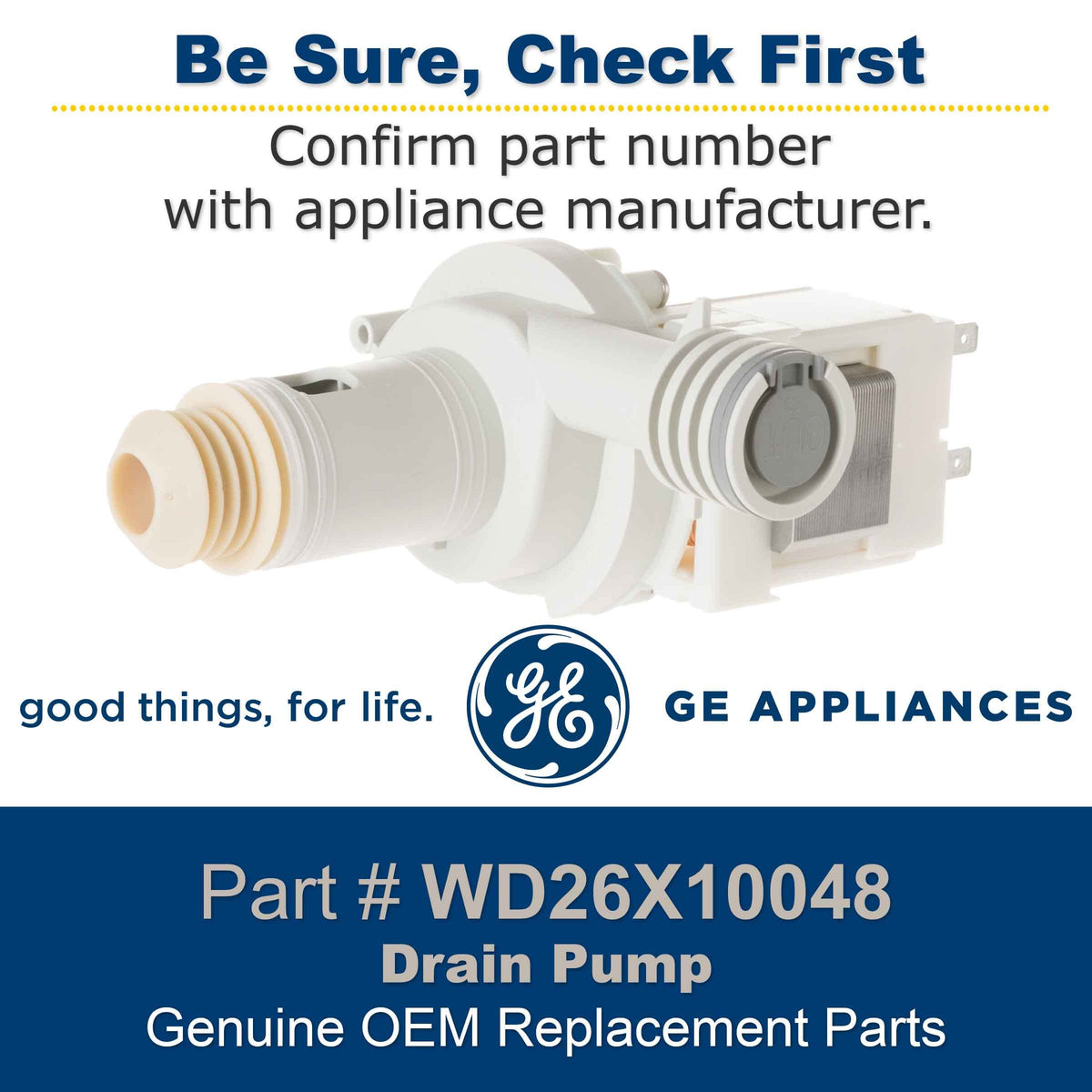 WD26X10048 Genuine OEM Drain Pump Assembly for GE Dishwashers