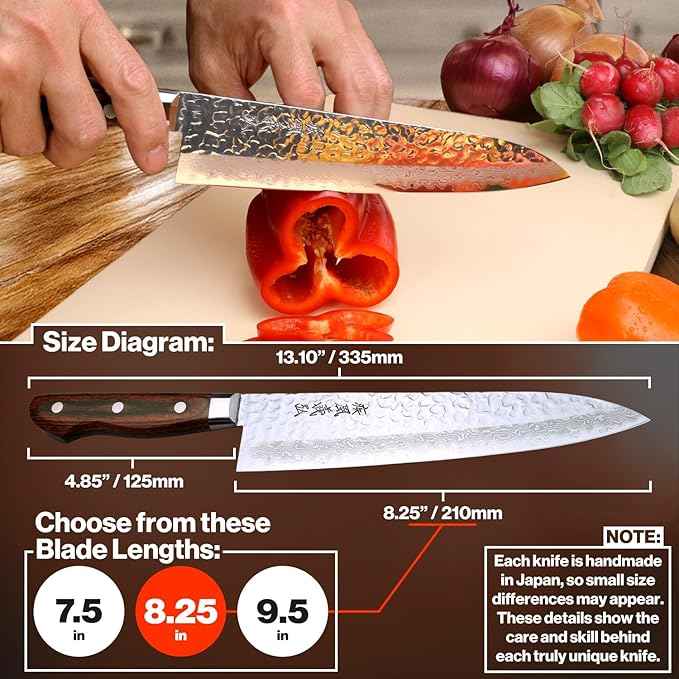 Yoshihiro VG10 16 Layer Hammered Damascus Gyuto Japanese Chefs Knife (9.5" (240mm))