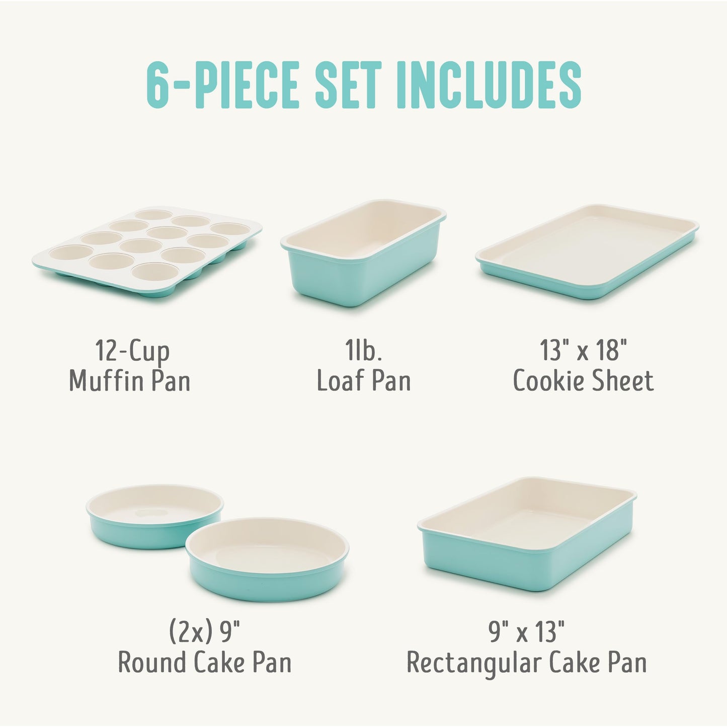 6 Piece Ceramic Nonstick Oven Bakeware Set (6 Piece Bakeware Set / Turquoise)