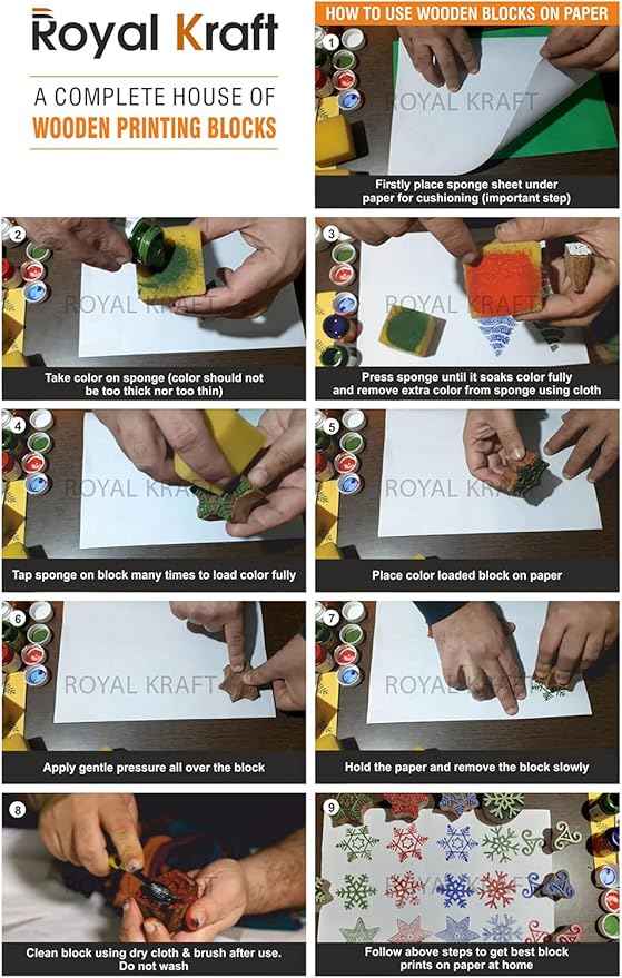 Royal Kraft Wooden Stamps – Mehndi Print Blocks (Set of 10) & Geometric Pattern Stamps (Set of 10) for Block Printing on Saree Border, Fabric, Textile, Clay, Pottery, Tattoo & DIY Crafts Bulk01_20