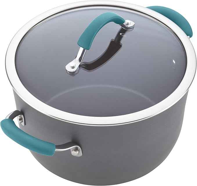 Rachael Ray Cucina Hard Anodized Nonstick Cookware Pots and Pans Set, 12 Piece, Gray with Blue Handles