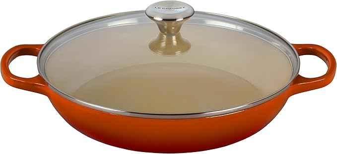 Le Creuset of America Enameled Cast Iron Buffet Casserole with Glass Lid, 3 1/2 quart, Flame