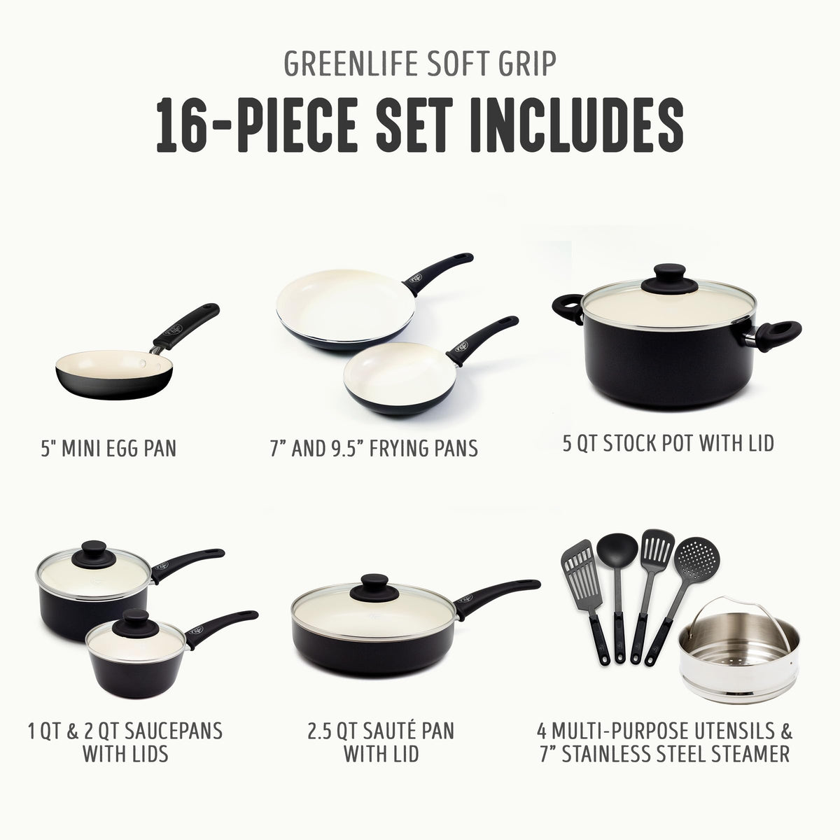 16 Piece Ceramic Nonstick Pots & Pans Cookware Set