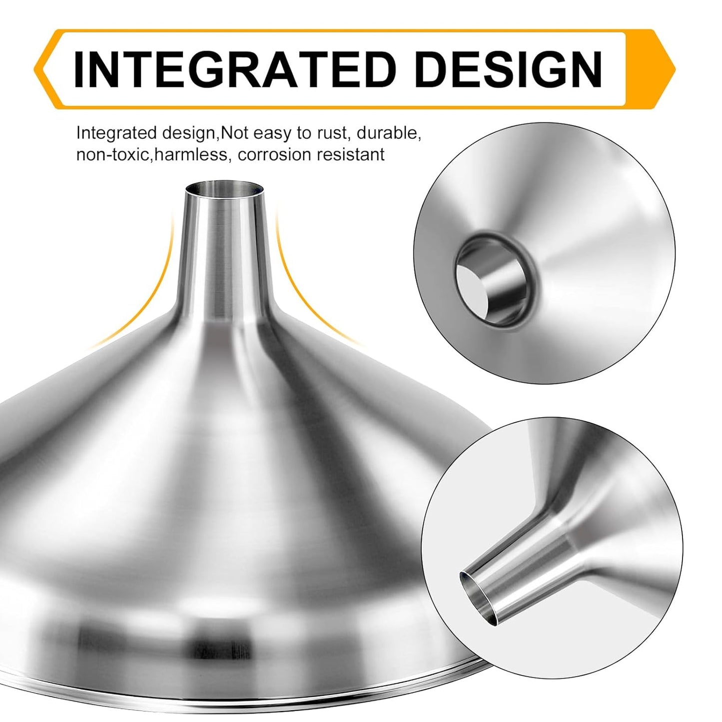 Kitchen Funnel, Stainless Steel funnels for Kitchen use Filling Bottles, one-Piece Funnel is Seamless and can be Used to Transfer Oils, Spices, and Powder mixes, and is Easy to Clean