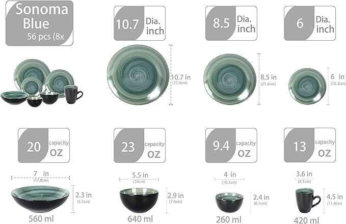 Stoneware Sonoma 56pc Dinnerware Set, Black + Speckled Spin Wash Blue