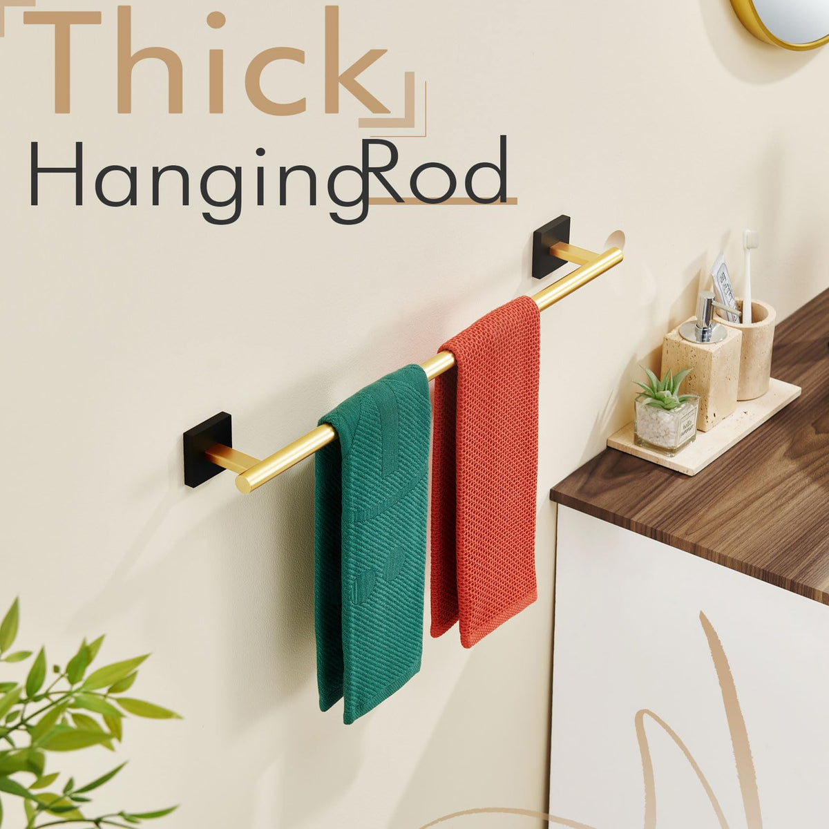 Bathroom Towel Bar Bath Towel Holders for Toilet Kitchen Cabinet Wall Mount 24 Inch Black with Gold Stainless Steel B4005GDK (Black Gold / 24-Inch)