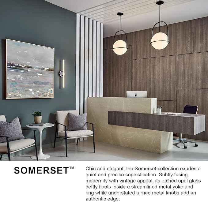 Hinkley Somerset Small Pendant Light, Etched Opal Glass Modern Globe Shade, Adjustable Height, Sloped Ceiling Compatible, Vintage-Inspired Metal Yoke Frame, Dry Rated, Heritage Brass Finish