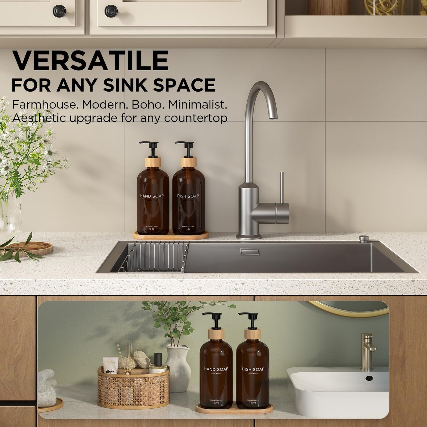 Hand and Dish Soap Dispenser Set (Hand Dish (Amber))