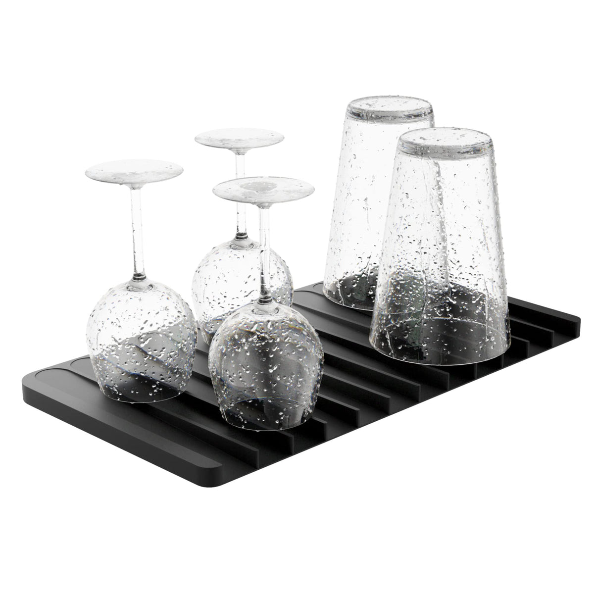 Self Draining Silicone Dish Drying Mat or Trivet for Kitchen Counter in Black (Drying Mat / Black)