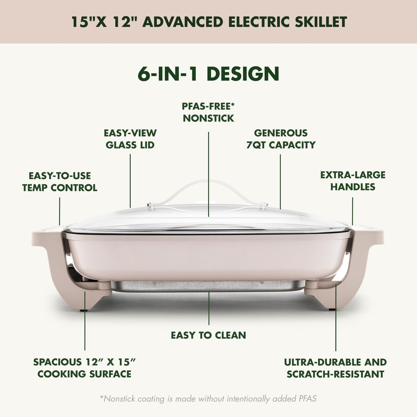 Advanced 12” X 15” Electric Skillet with Lid (12" x 5" Electric Skillet / Clay)