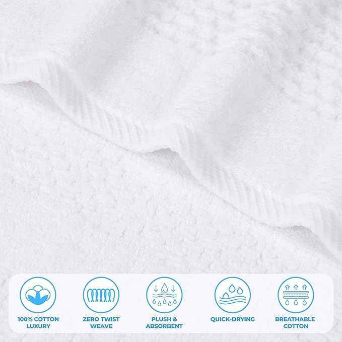 Superior Playa Zero Twist Cotton Medium Weight Towels, for Guest Bath, Bathroom, Shower, Spa, Plush, Quick Dry, Ultra-Soft Towels, Bath Essentials, Waffle Textured, 8 Piece Assorted Towel Set, White