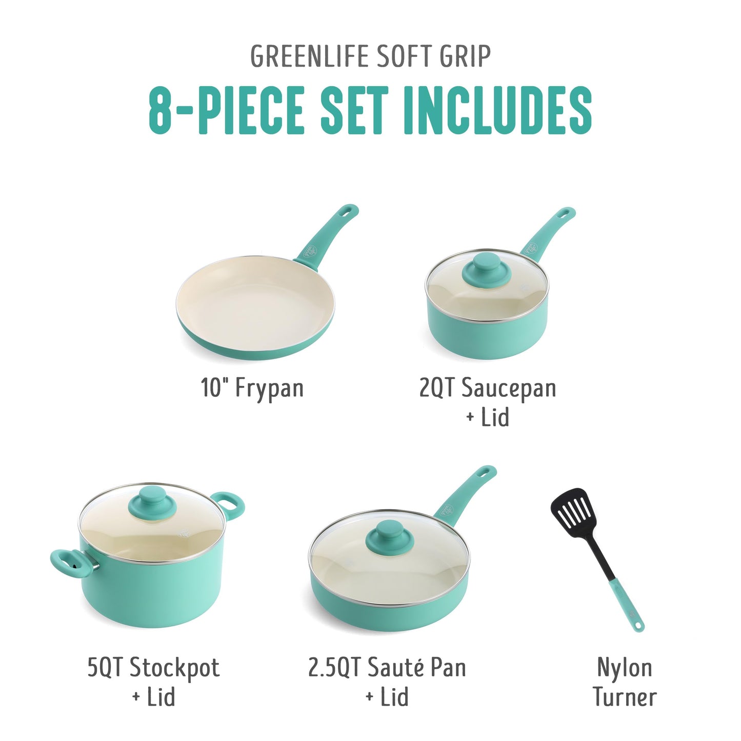 8 Piece Nonstick Cookware Set (8 Piece Cookware Set / Turquoise)