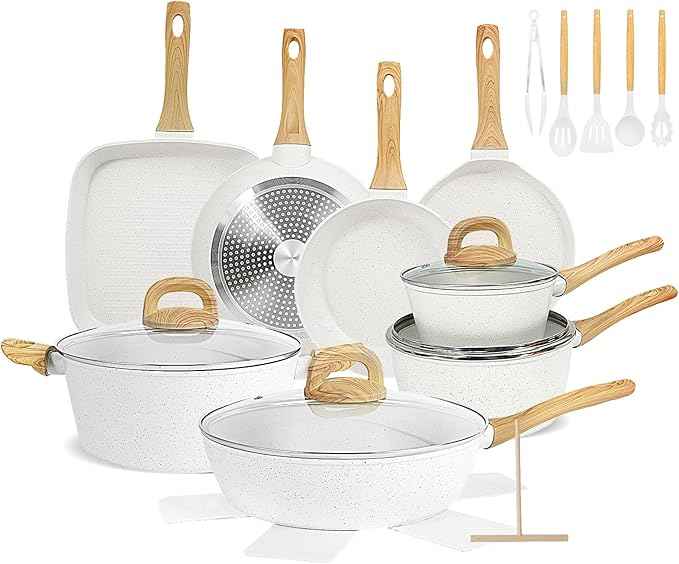 EWFEN Nonstick Pots and Pans Set, 25-Piece Ceramic Cookware Set, Induction Kitchen Cooking Set with Frying Pans Saucepans & Utensils, Healthy Non-toxic, PFAS/PTFE/PFOA Free, White