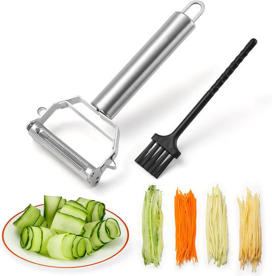 Stainless Steel Peeler Julienne Cutter Slicer for Carrot Potato Melon Vegetable and Fruit with Cleaning Brush - HomeSpice