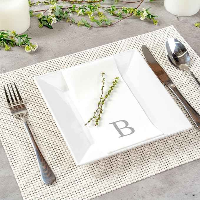 Luxenap 15.8 X 7.9 Inch Linen-Feel Guest Towels, 2000 Lettered Hand Towels - Silver Letter 'B', Sans Serif Font, White Paper Dinner Napkins, airlaid, For Restrooms And Tables - Restaurantware