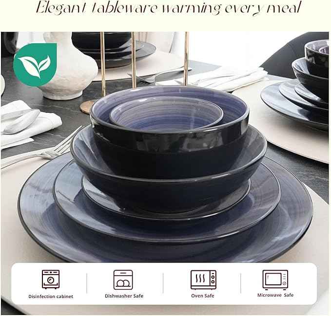 Stoneware Sonoma 56pc Dinnerware Set, Black + Speckled Spin Wash Cobalt