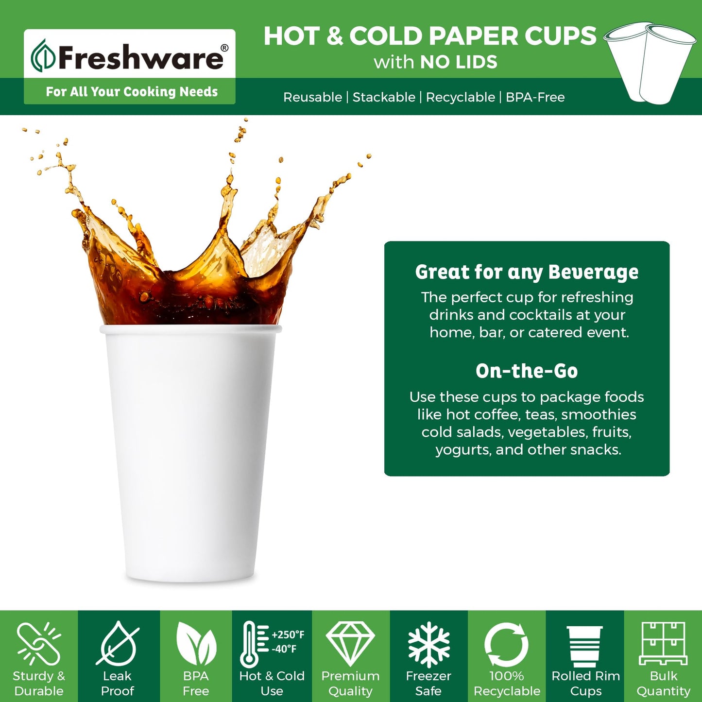 Coffee Cups 20 oz [100 Pack] Disposable Paper Cups for Hot or Iced Coffee Cup (20 oz)