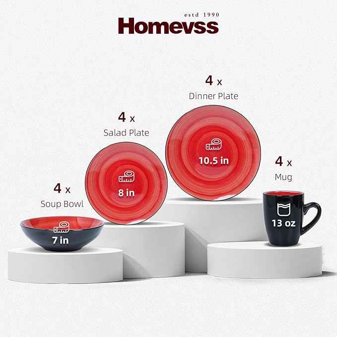 Stoneware Sonoma 16pc Dinnerware Set, Black + Speckled Hand Painting Red