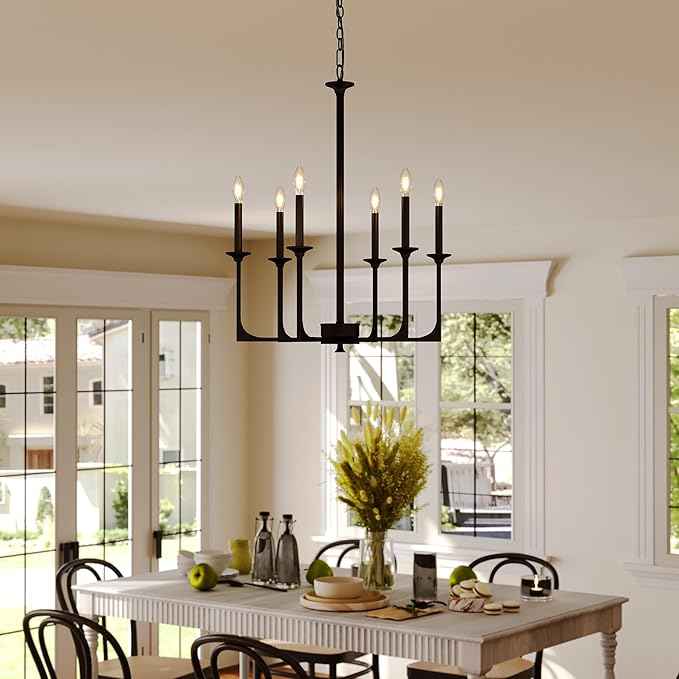 Tribesigns 27" Black Chandelier, 6-Light Chandeliers for Dining Room Lighting Fixtures Hanging, Pendant Light Fixtures Farmhouse Industrial Lighting for Kitchen, Living Room, Bedroom and Entryway