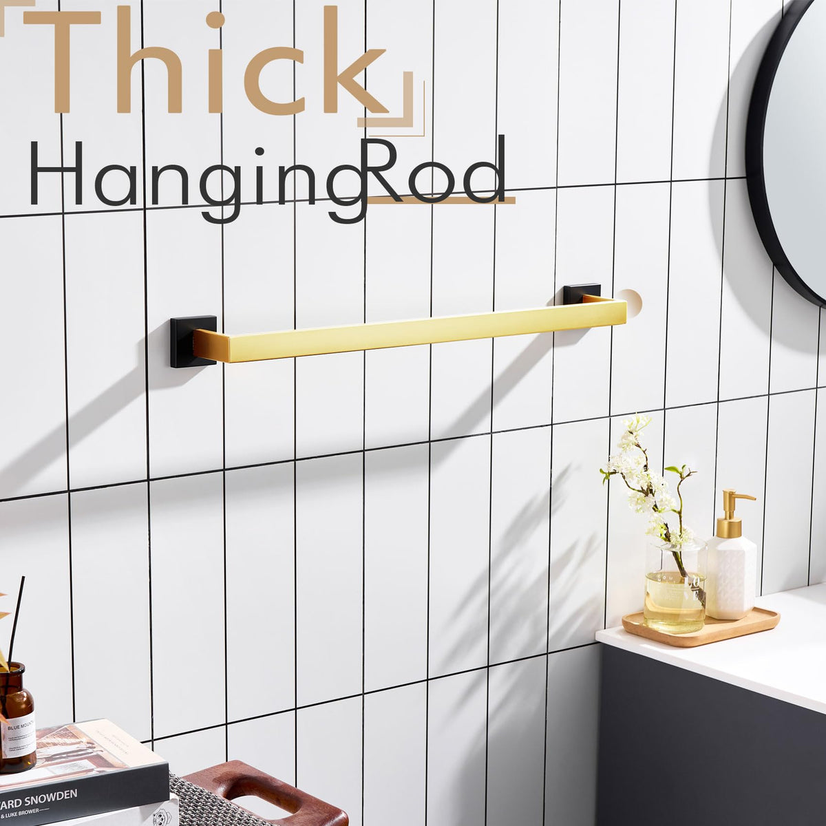 24 Inch Towel Bars for Bathroom Wall Mounted Kitchen Towel Rack Holder T (Black Gold / 24-Inch)