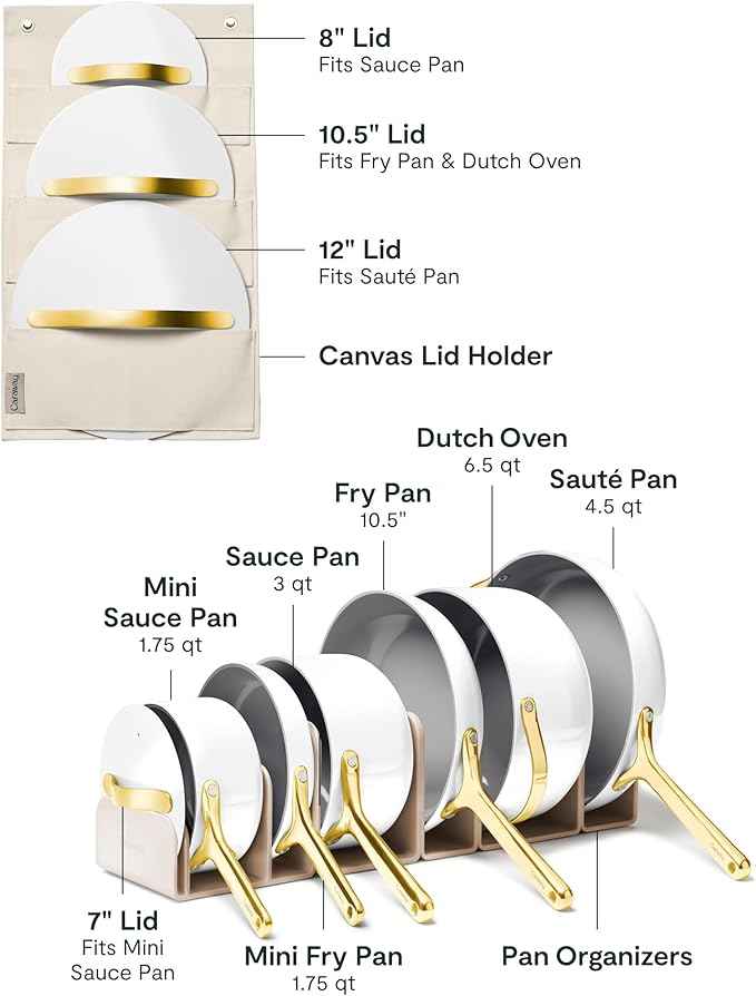 Caraway Deluxe Non-stick Ceramic Cookware Set (16 Piece) Pots, Frying Pans, Lids and Kitchen Storage - PFAS & PFOA Free - Oven Safe Pan Set & Compatible with All Stovetops - White