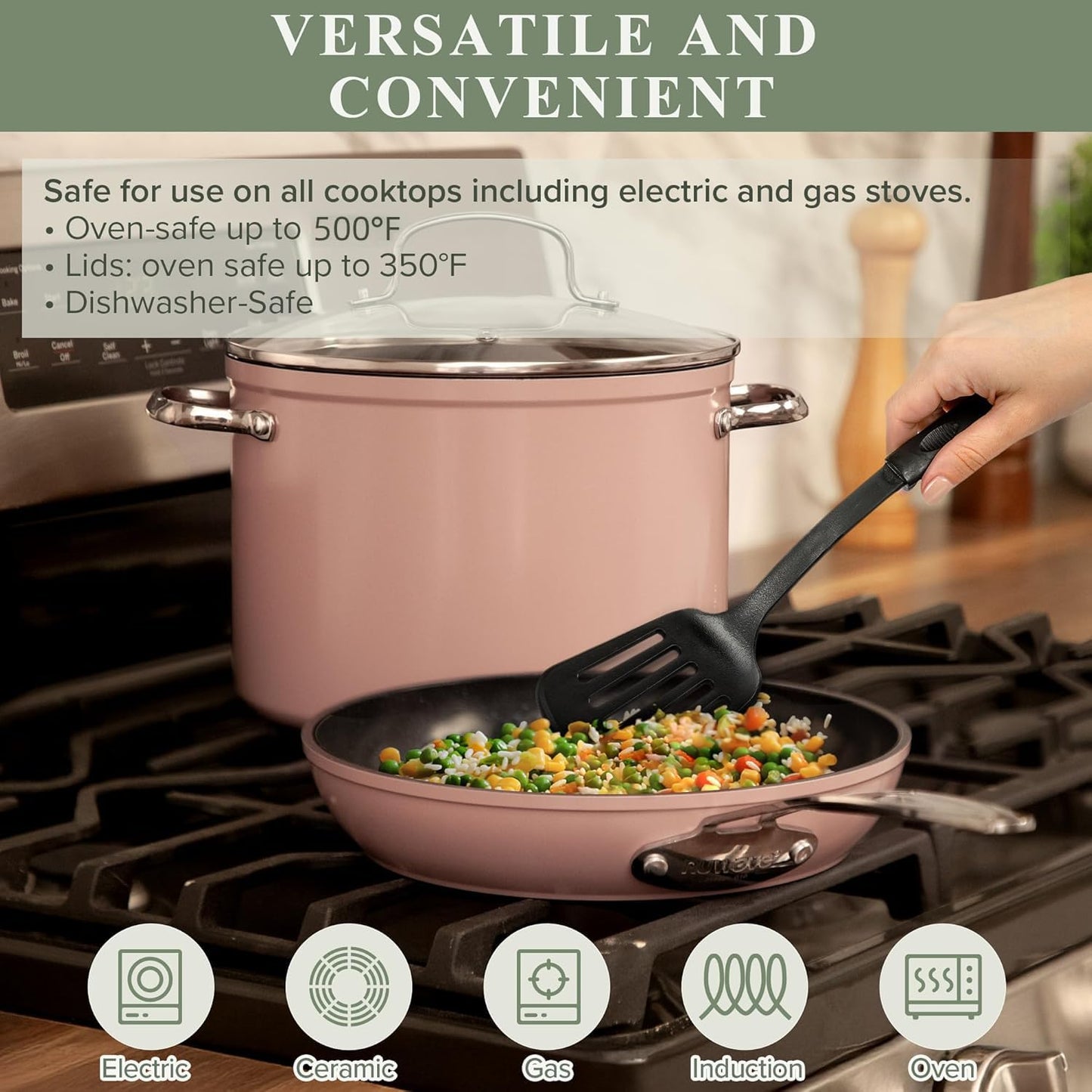 Healthy Duralon Blue Ceramic Nonstick Cookware Set (Dusty Pink / 12pc Cookware Set / Cookware Set)