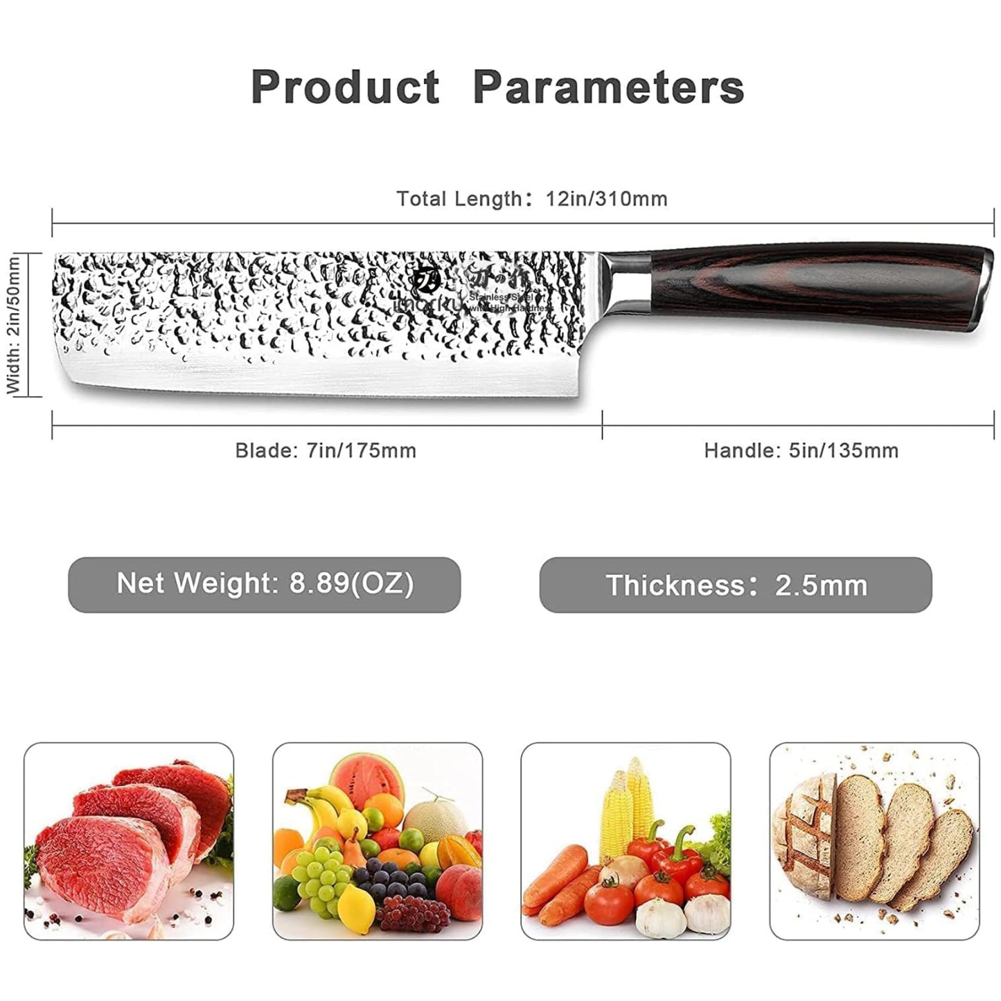Nakiri Knife 7 Inch (Black with Espresso Brown)