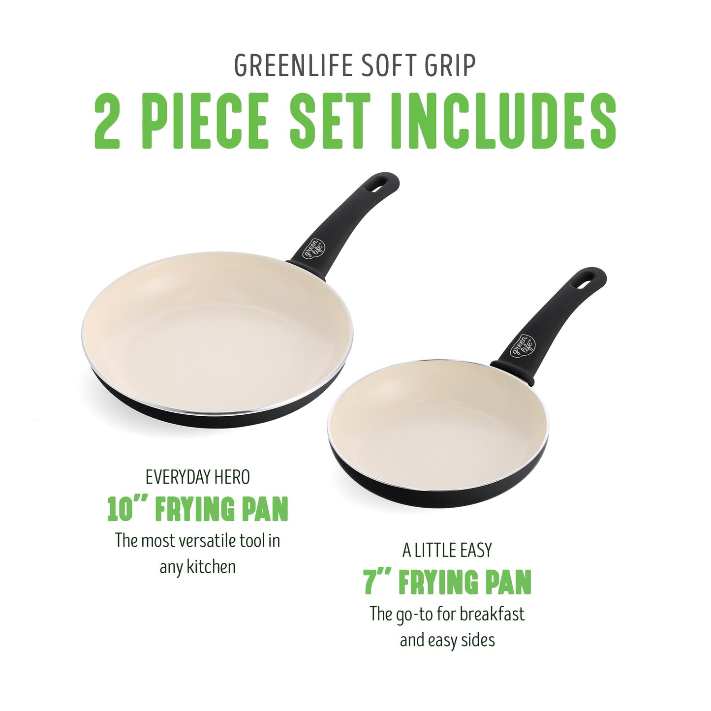2 Piece 7” & 10” (7" & 10" Frying Pan Skillet Set / Black & Cream)