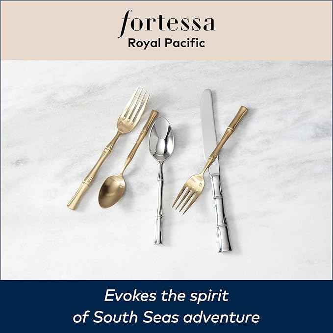FORTESSA Royal Pacific 18/10 Stainless Steel Flatware, 5 Piece Place Setting With Table Knife, Forks and Spoons (Service For 1), Dishwasher Safe, Polished