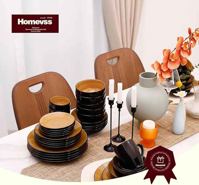 Stoneware Sonoma 56pc Dinnerware Set, Black + Speckled Spin Wash Yellow