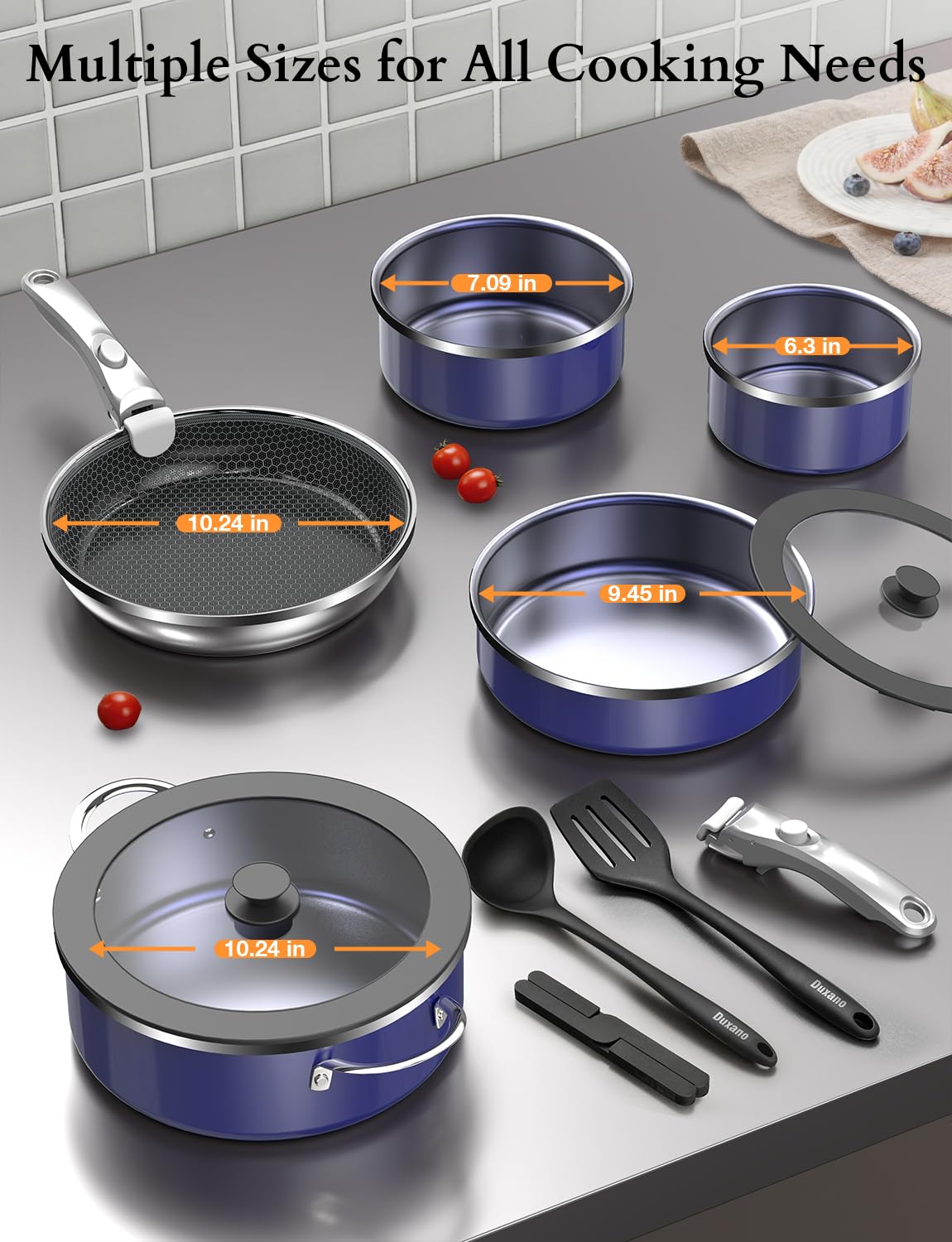 Ceramic Pots and Pans Set Non Stick (Deep Sapphire)