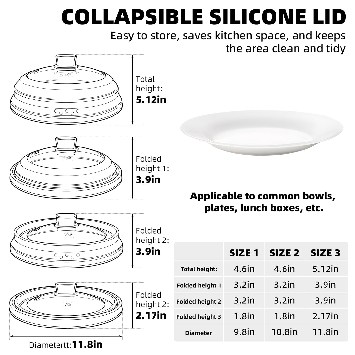 Microwave Splatter Cover Glass Cover Guard Lid with Collapsible Silicone for Food Pot Plate Cover 11.8 inch Dark Blue (DARK BLUE / 11.8 inch)