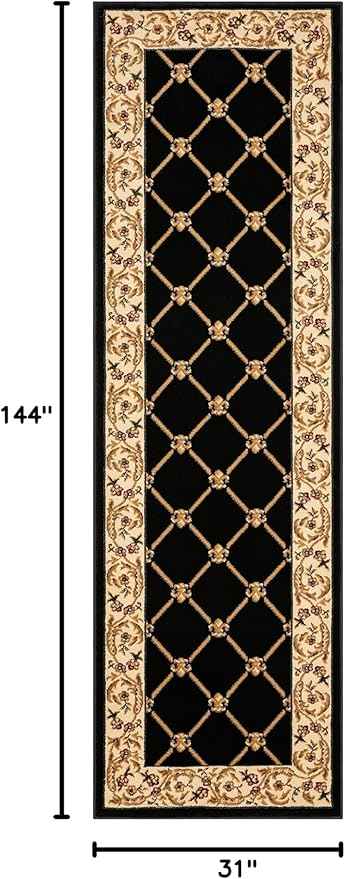 Patrician Trellis Black French European Formal Traditional 3x12 (2'7" x 12') Runner Rug Stain/Fade Resistant Contemporary Floral Thick Soft Plush Hallway Entryway Living Dining Room Area Rug