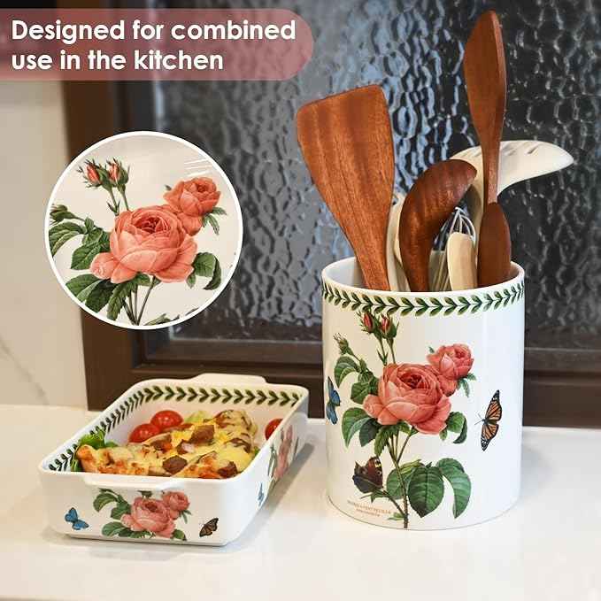 ACMLIFE Ceramic Casserole Dish Set, Ceramic Baking Dish for Oven, Casserole Dish Bakeware Set, Casserole Dishes for Oven, Lasagna Pan, Large Baking Dishes with Handles, Microwave, Dishwasher Safe, Gift Packaging Floral 2 Pcs Set(13"x8"+10.3"x6.3") (Rose)