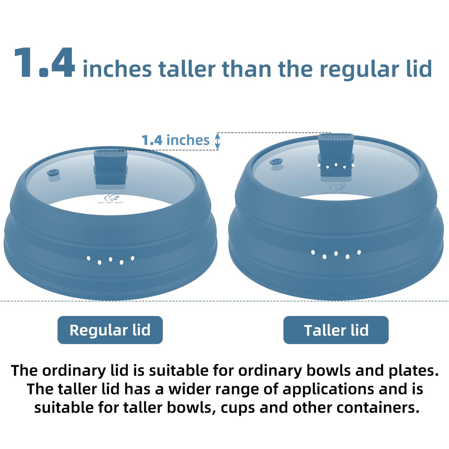 Microwave Splatter Cover Glass Cover Guard Lid with Collapsible Silicone for Food Pot Plate Cover 10.8 inch Blue (Blue / 10.8 inch)