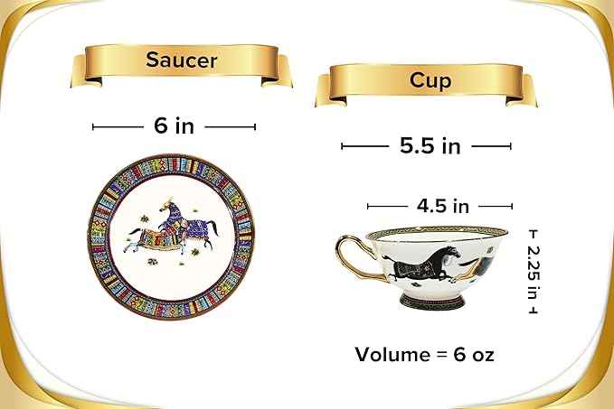 Porcelain Dinnerware Set for 4-20 Piece Luxury Greek Horse Cheval Banquet Dinner Set - Elegant Design - Plates and Cups with Saucers - Dining Set for Everyday Use or Formal Occasions