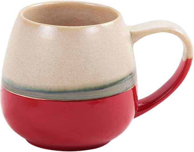 Paseo Road Pasadizo 16 Piece Ceramic Western Dinnerware Set with Plates, Bowls, Mugs, Red and Cream Brushstroke Waves Solid Pattern Rustic Cabin Style
