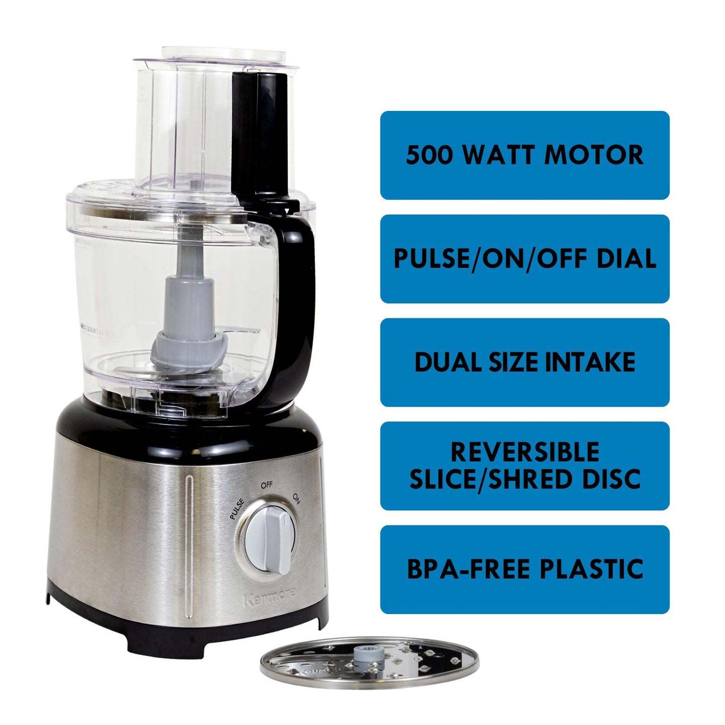 Kenmore 11 Cup Food Processor and Vegetable Chopper with Reversible Slicing (Black & Silver)
