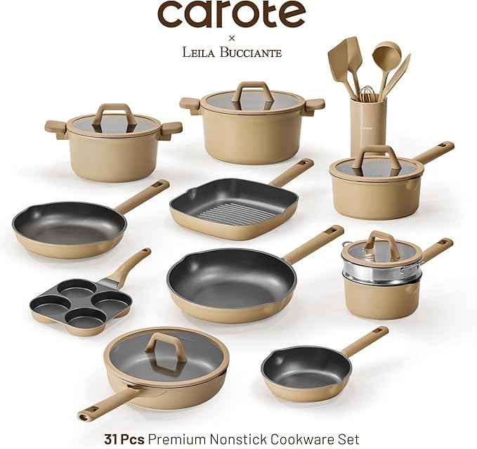 CAROTE 31PCS Pots and Pans Set, Nonstick Cookware Set Kitchen Non Stick Induction Titanium Cookware Non-toxic Granite Cooking set, PFOA Free