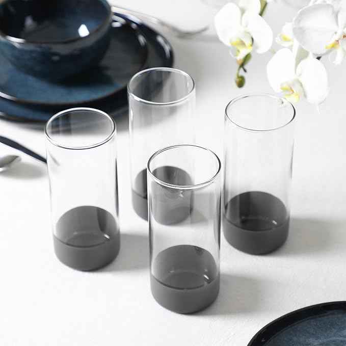 Stone + Lain Mirella 32-Piece Dinnerware and Glassware Set – Service for 8 – Includes Stoneware Plates, Bowls & 8 Tall Borosilicate Glasses – Deep Blue Reactive Glaze Finish