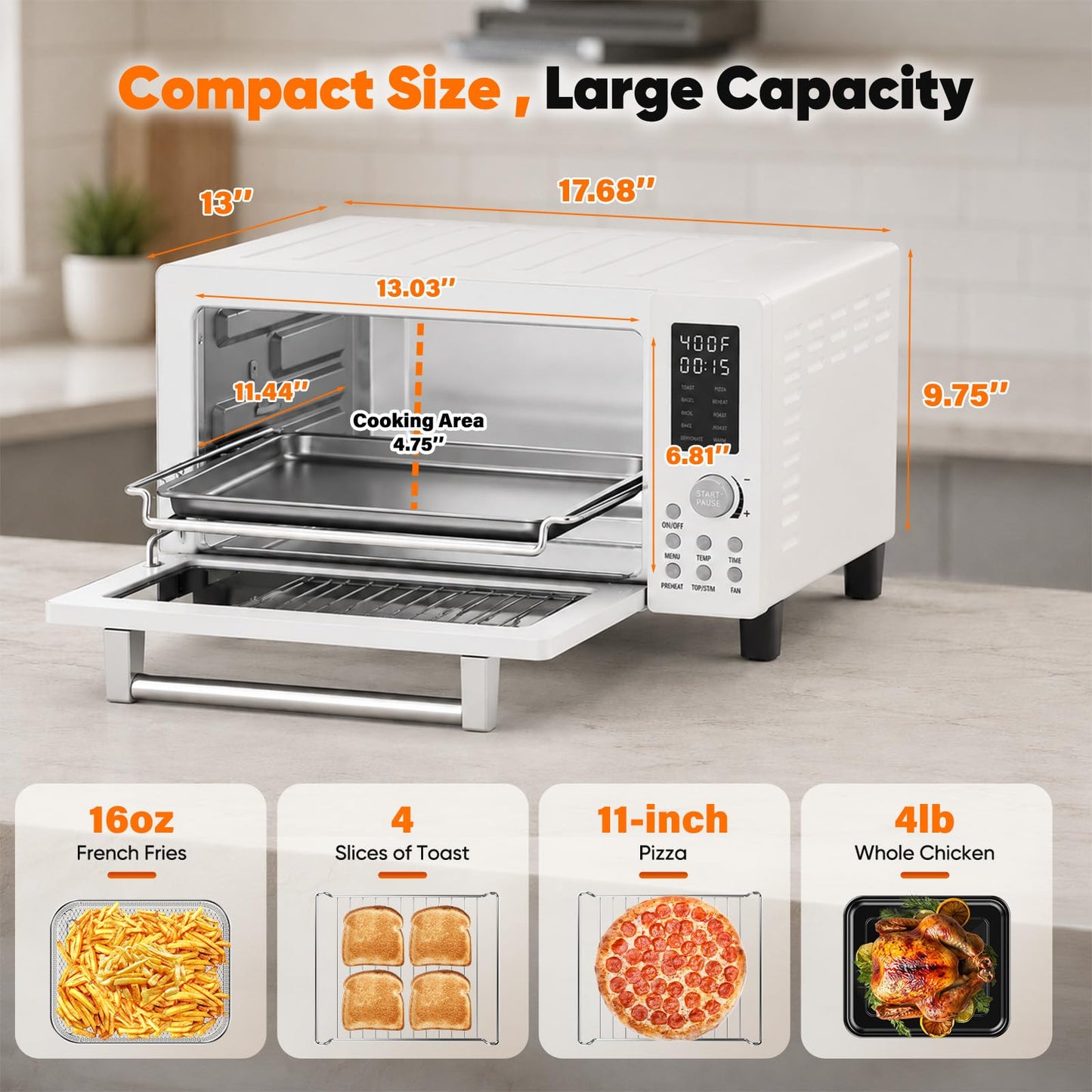 Bravo Pro Convection Air Fryer Toaster Oven Combo (Cream)
