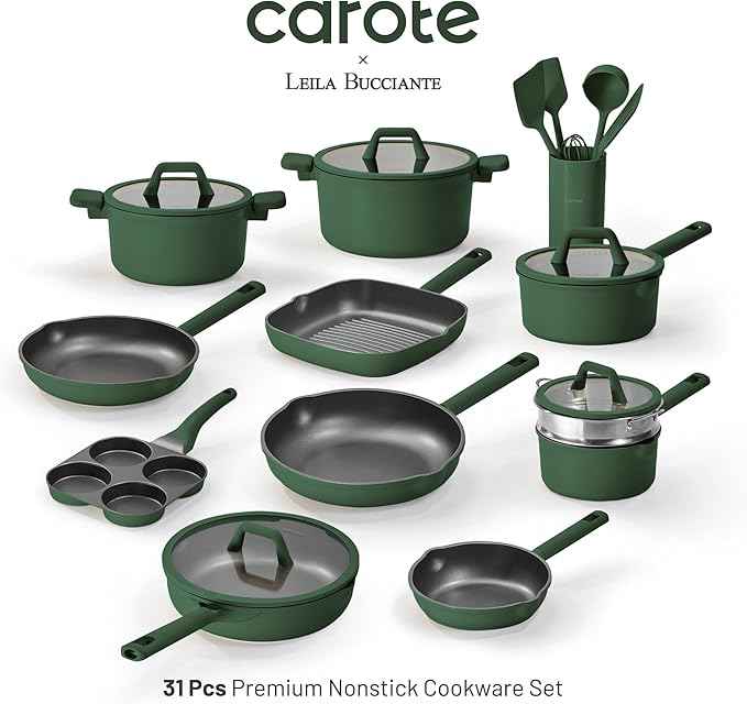 CAROTE 31PCS Pots and Pans Set, Nonstick Cookware Set Kitchen Non Stick Induction Titanium Cookware Non-toxic Granite Cooking set, PFOA Free