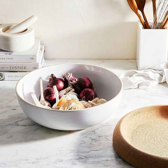 Emile Henry Ceramic Made in France Large Fruit & Vegetable Storage Pantry Bowl, 14.1 inch diameter, Blue Flame